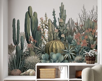 Desert Plants Wallpaper, Western Wallpaper Peel and Stick Cactus Mural