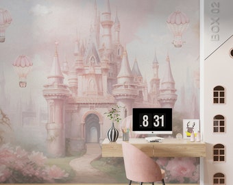 Princess Castle Wallpaper Nursery Wall Mural, Fairytale Wallpaper for Kids Room