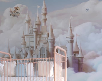 Princess Castle Wallpaper Nursery Wall Mural, Fairytale Wallpaper for Kids Room