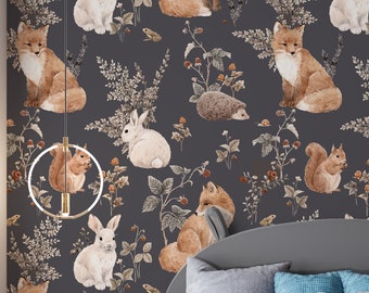 Woodland Animals Removable Wallpaper: Peel and Stick Nursery Mural