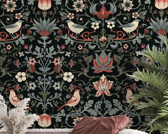 William Morris Wallpaper Peel & Stick, Pimpernel mural, Vintage Botanical Wall Mural