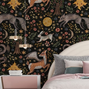 Removable wallpaper mystic woodland,  peel and stick wallpaper, woodland wall mural