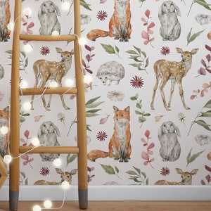 Papier peint pour enfants animaux des bois, décoration murale autocollant, décoration de chambre d'animaux des bois, papier peint autocollant et traditionnel