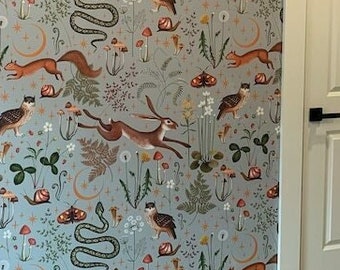 Woodland wallpaper, peel and stick mural, nursery wallpaper fairy forest