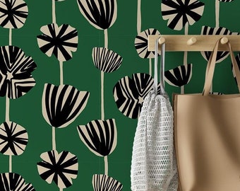 Modern Botanical Wallpaper Peel and Stick, Abstract Wallpaper 70s Funky Mid Century