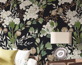 Removable wallpaper dark floral, wall mural,peel and stick wallpaper