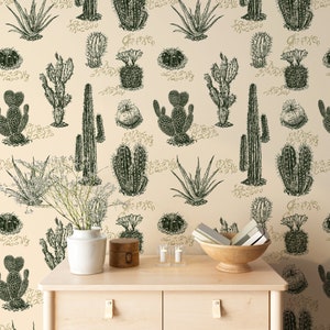 Kaktus Tapete, Western Wandbild, Vintage Kinderzimmer Tapete, Boho Tapete
