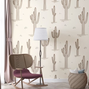 Papier peint cactus, décoration murale western, papier peint vintage pour chambre d'enfant, papier peint bohème
