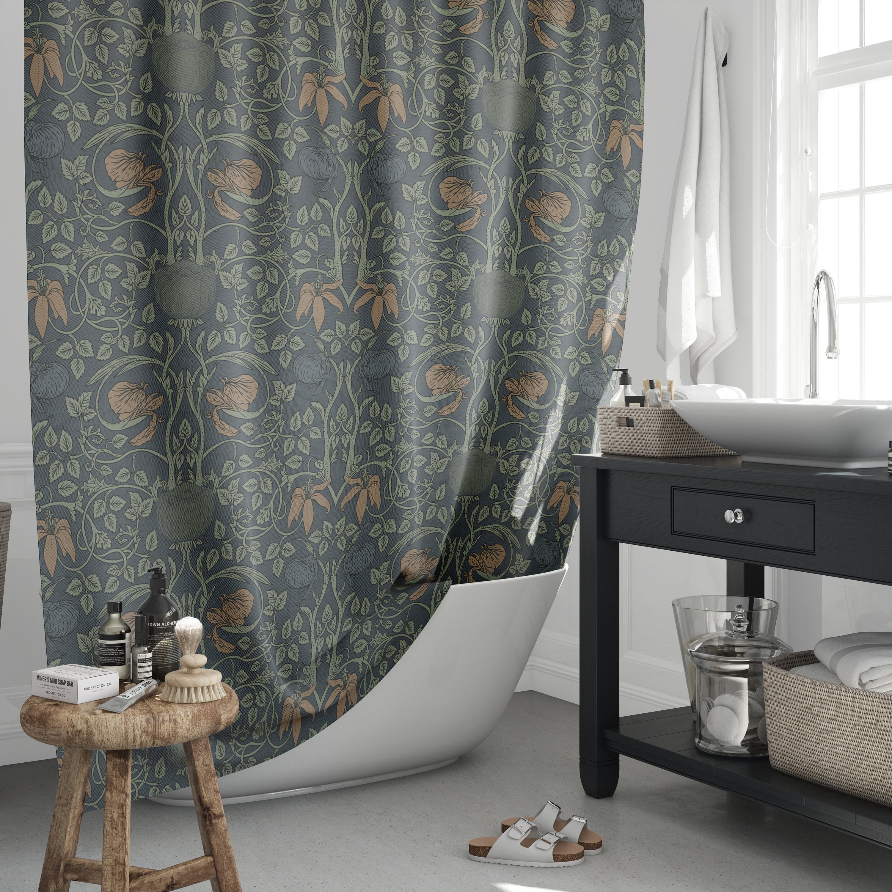 William Morris Shower Curtain, Vintage Botanical Bathroom Decor, Floral ...