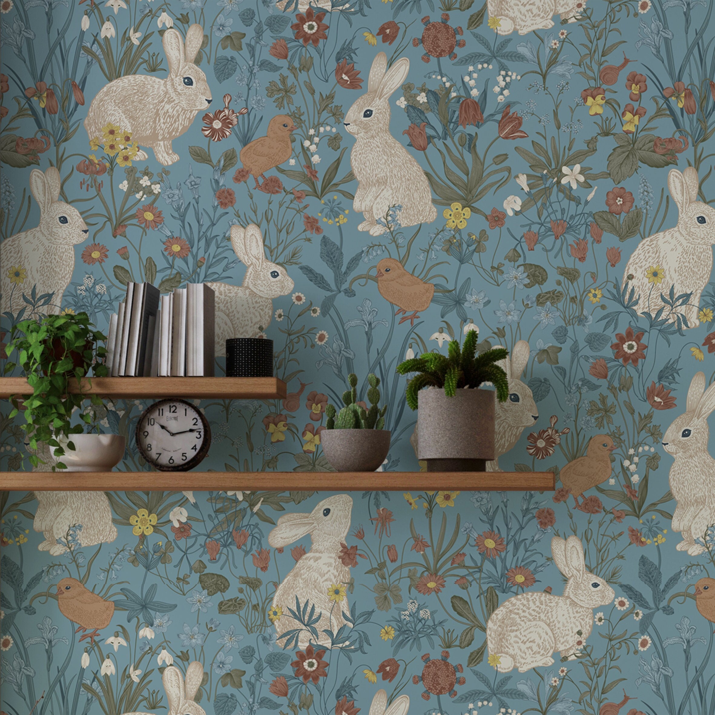 Vintage Rabbit Wallpaper: Forest Animals, Peel and Stick Nursery Decor ...