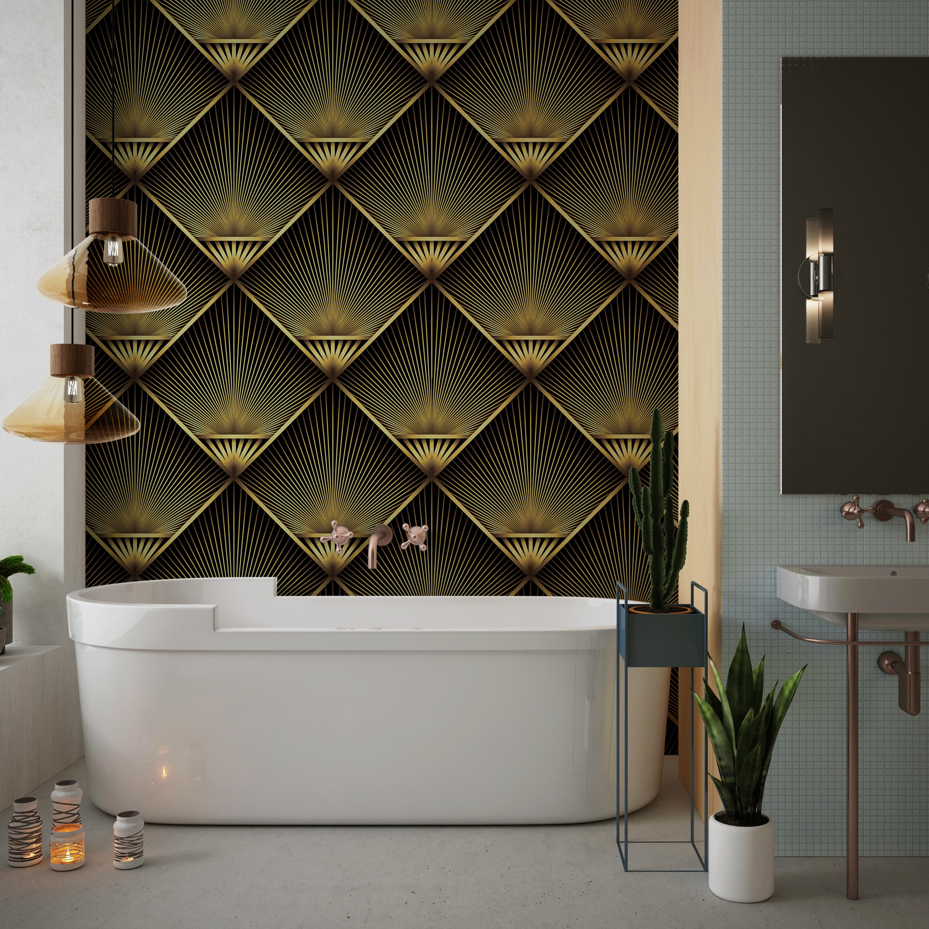 Art Deco Wallpaper Peel and Stick Geometric Removable Wallpaper, Home ...