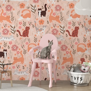 Papel pintado de gatos despegable y adhesivo, papel pintado extraíble para guardería, mural de pared para habitación infantil