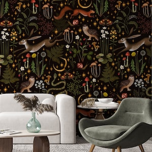 Papier peint amovible bois, papier peint champignons autocollants, décoration murale bois