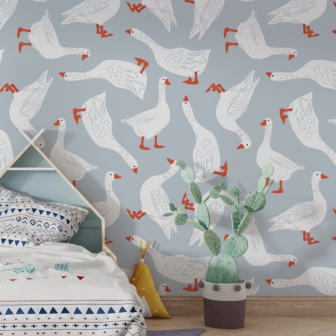 Nursery Wallpaper Goose Wall Mural, Removable Wallpaper, Kids Room ...