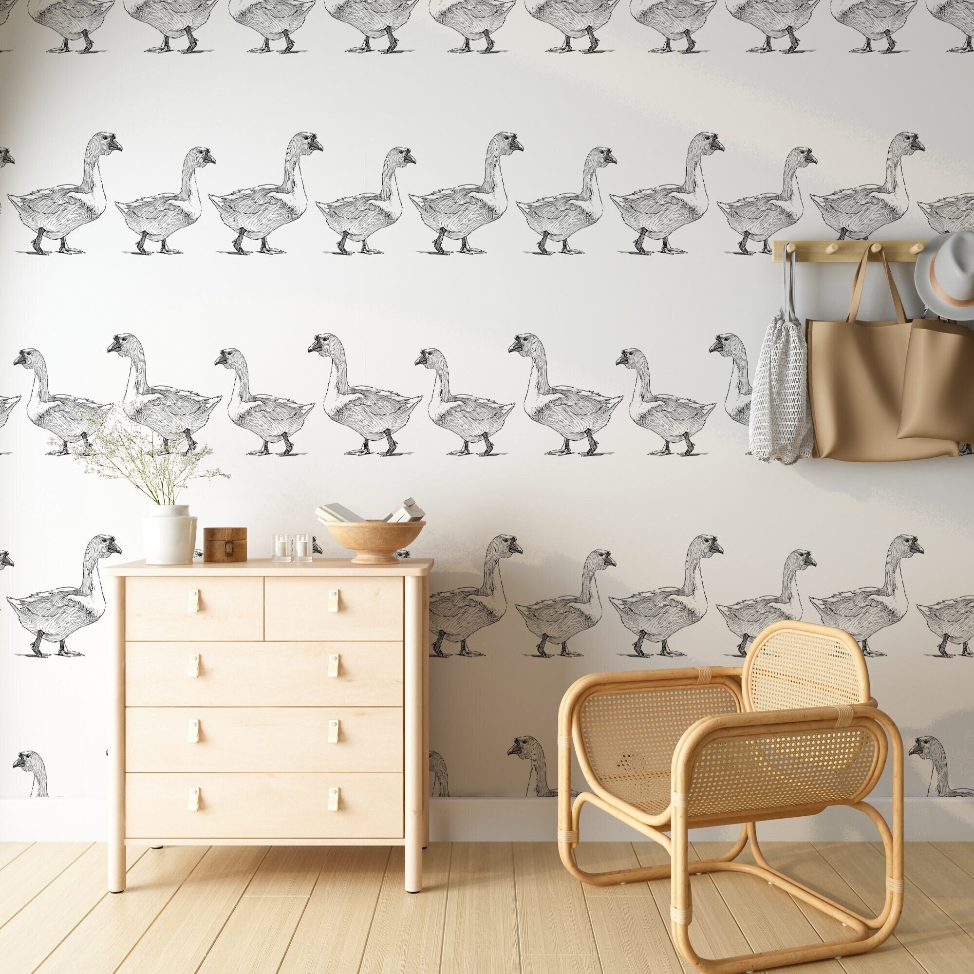 Goose Wallpaper: Scandinavian Farmhouse Peel and Stick Wall Mural - Etsy