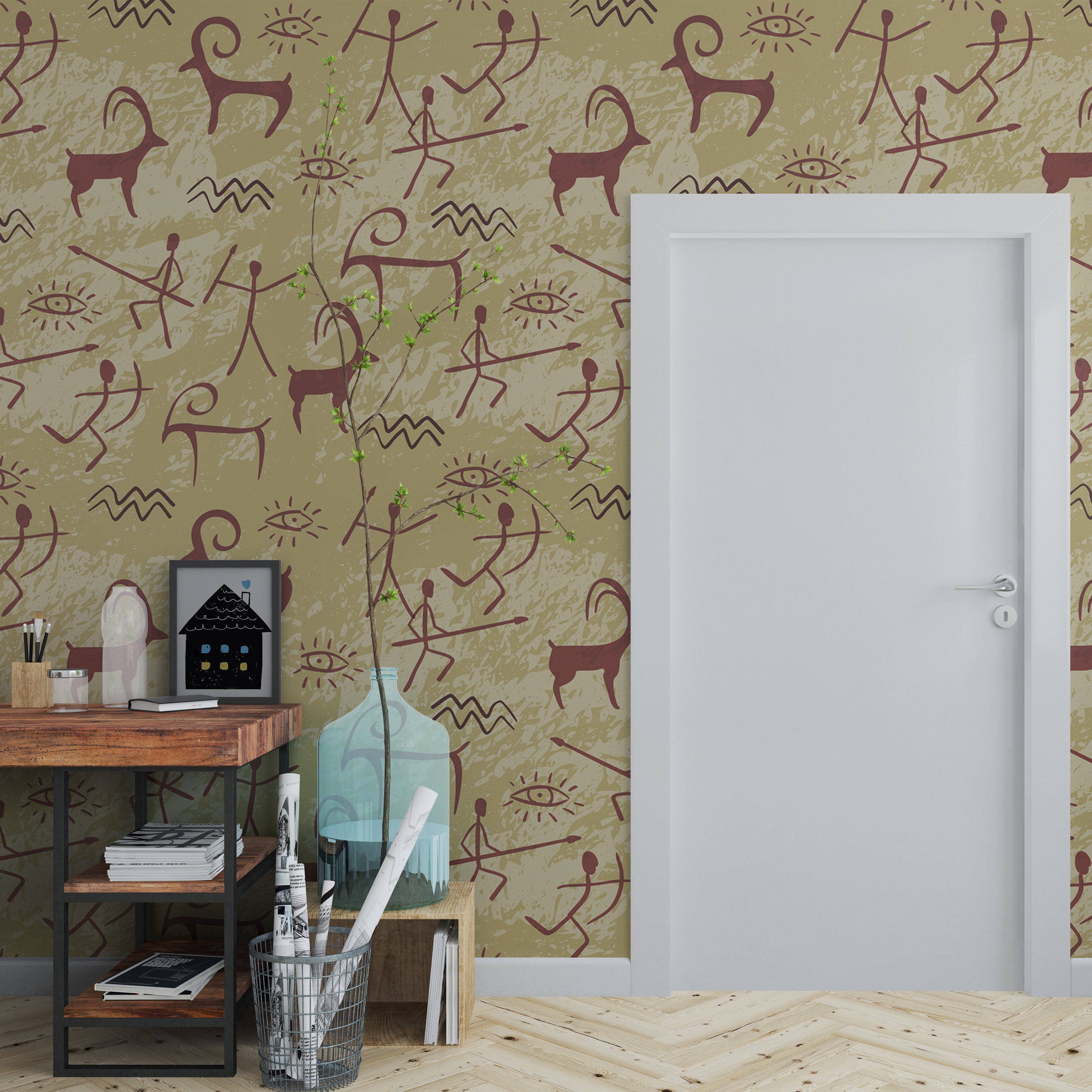 Western Vintage Wallpaper, Aztec Mural, Peel and Stick Wallpaper, Tribe ...