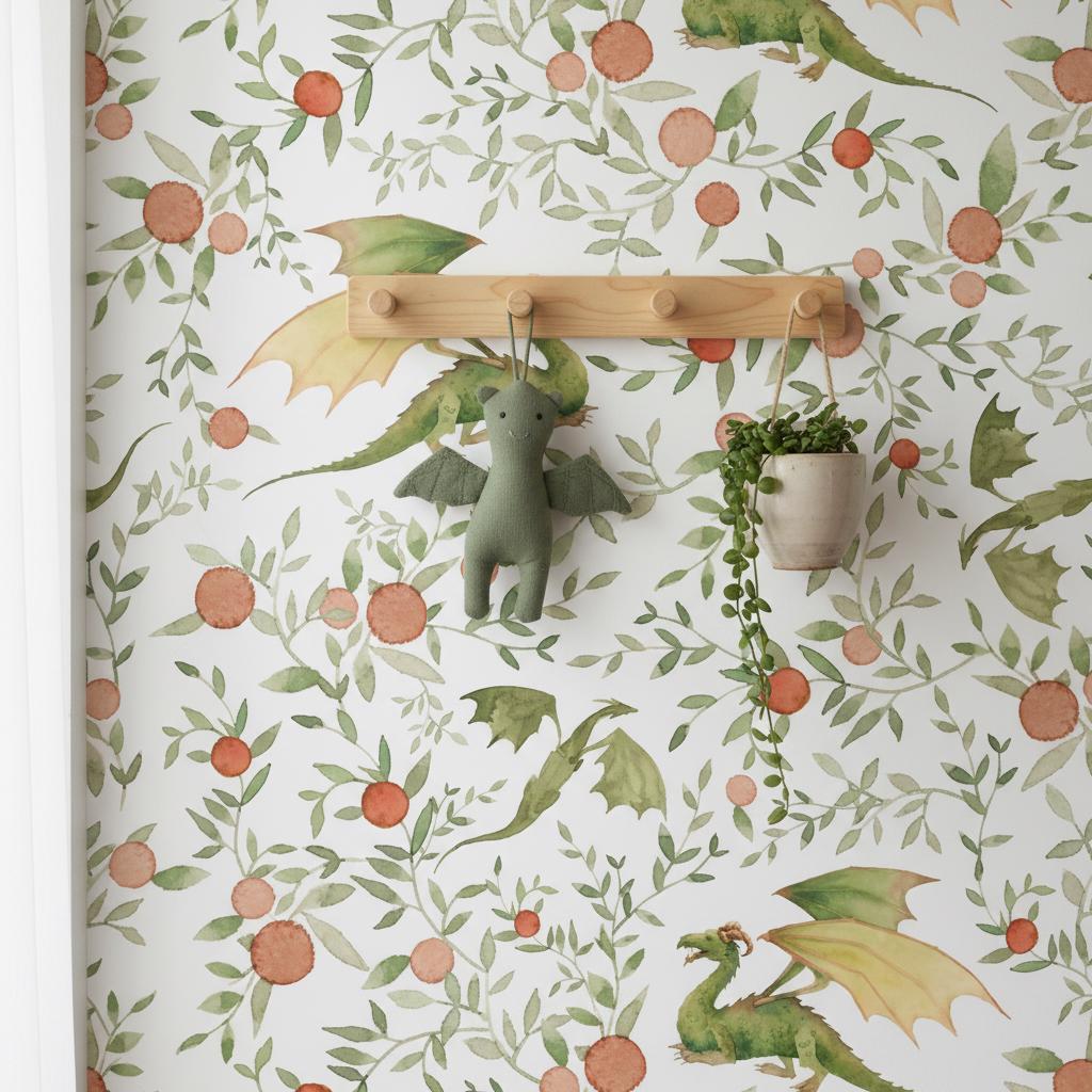 Dragon Wallpaper for Kids Room | Watercolor Nursery Wall Mural | Peel ...