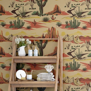Western-Tapete Wüstenwandbild, rustikale Wildwest-Tapete für Jungenzimmerdekor