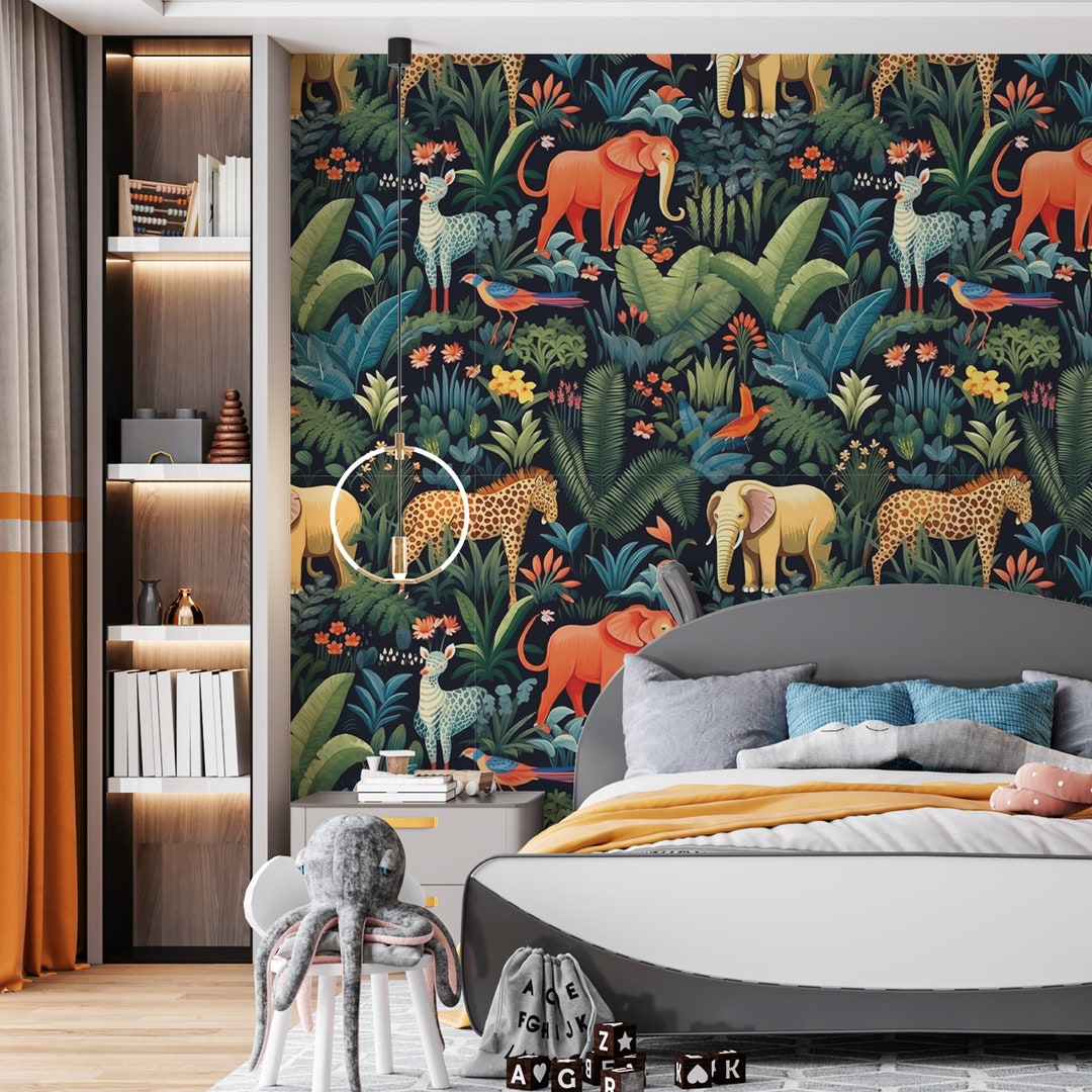 Jungle Animals Peel and Stick Wallpaper, Safari Nursery Mural - Etsy