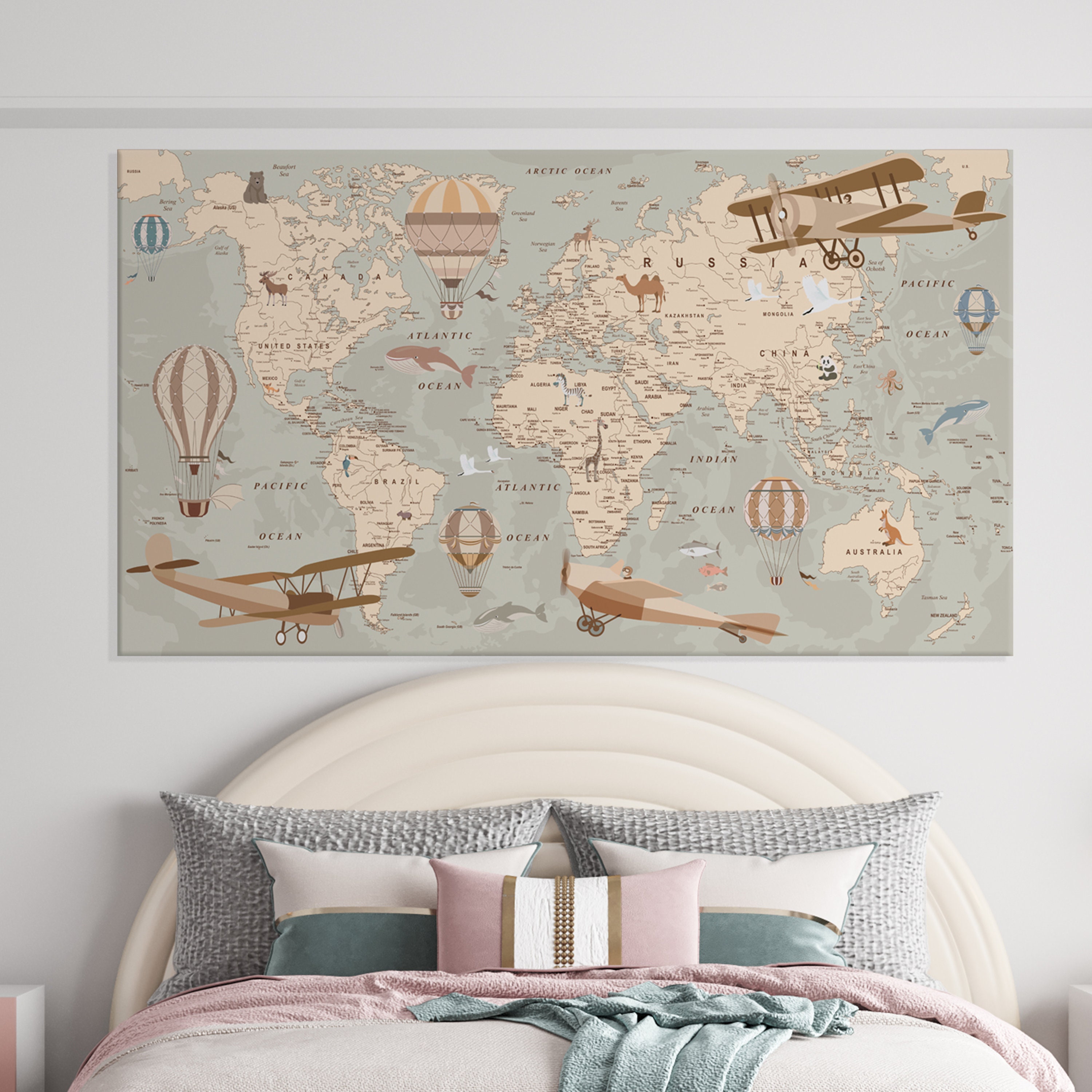 Nursery World Map, Decorative World Map for Kids Room, Playroom Wall ...
