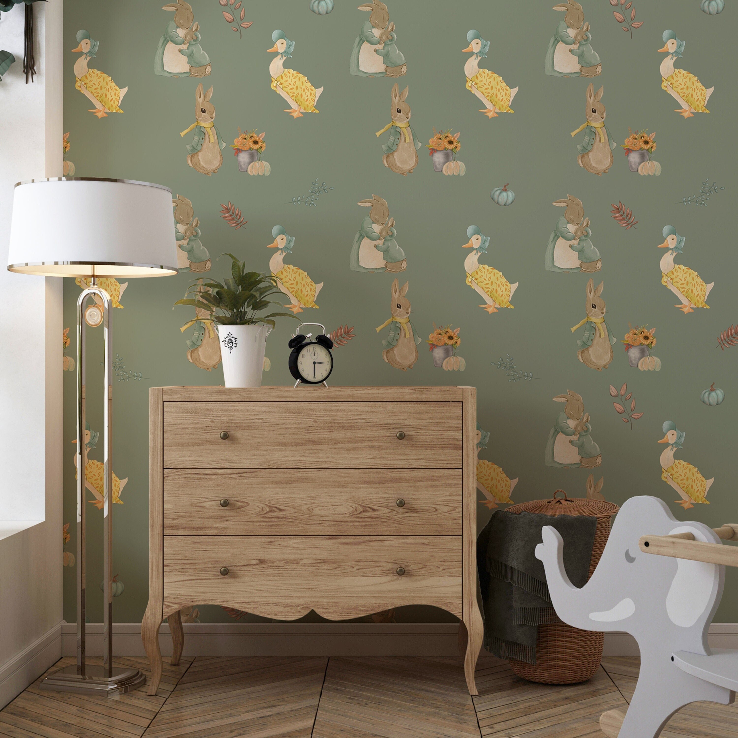 Vintage Wallpaper Nursery, Goose Wall Mural, Rabbit Wallpaper, Kids ...