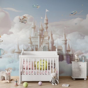 Princess Castle Wallpaper Nursery Wall Mural, Fairytale Wallpaper for