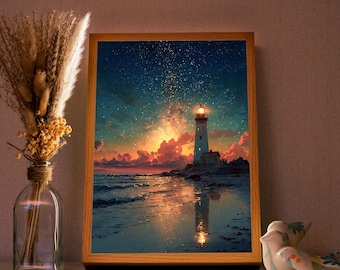 Lighthouse LED Light Painting Portrait: Dimmable Night Light, Outdoor Wall Art