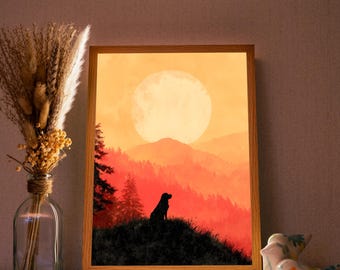 Dog Sunrise LED Light Painting: Dimmable Night Light, Wall Art