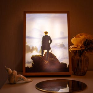 Wanderer above the Sea of Fog, Wall Art Frame, LED Light Painting, 3 Color Dimmable Night Light,  Table Lamp, Art Lover Gift - Fast shipping