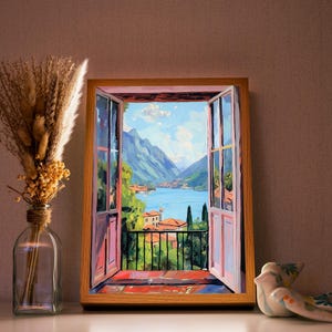 Henri Matisse Open Window Lake Como LED Dimmable Light Painting, Night Light Wall Art