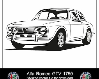 Alfa GTV 1750 - descarga digital de archivos vectoriales Pdf - Cdr - Jpg - Png para impresión, transferencia Dtf y corte láser