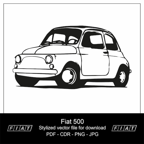 Fiat 500 1968 - digital download vector files Pdf - Cdr - Jpg - Png for printing, transfer Dtf and laser cutting