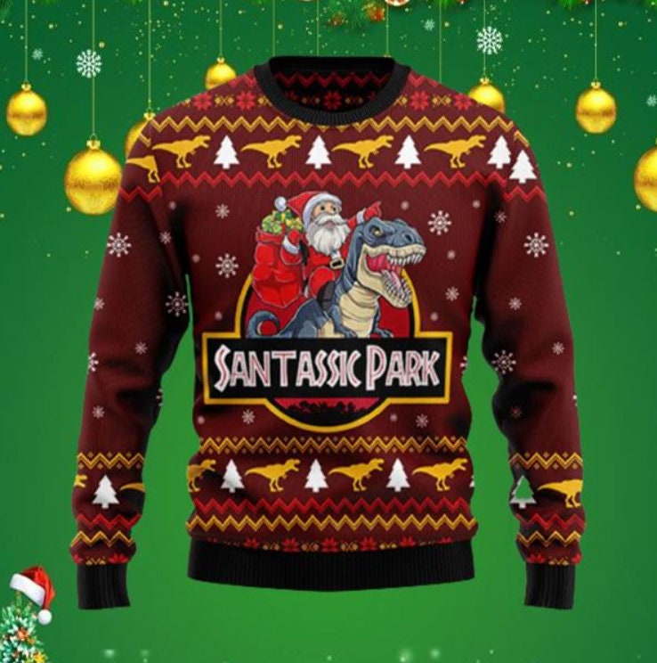 Discover Santa Claws Dinosaur Ugly Sweater, Santa And T-Rex Dinosaur 3D All Over Print Xmas Sweater, Santa Monster Holiday Sweatshirt Full Size
