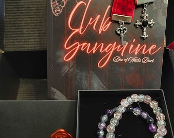 Club Sanguine: Box of Nails Duet (SIGNED COPY), Handmade Embroidered Velvet Bookmark, and Bracelets