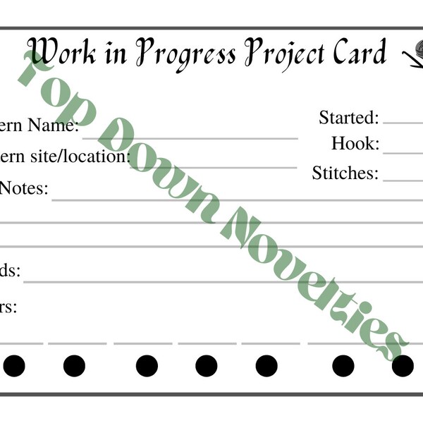 Work in Progress Project Cards (crochet) -- Index Size