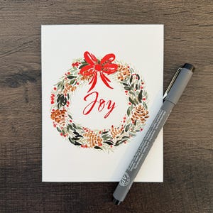 Set of Hand-Painted Holiday Cards with Christmas Wreath Design | Pack of 8, 16, 24