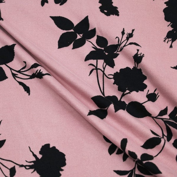 Double Brushed Poly - Mauve/Black Floral  • DBP Fabric • Fabric by the 1/2 Yard, Yard, 4 Way Stretch