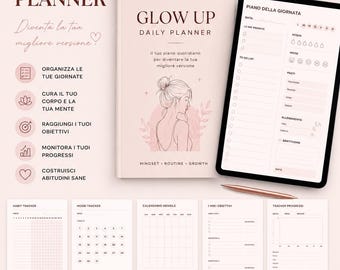 Glow Up Daily Planner PDF | Wellness Planner Donna | Habit Tracker | Reset Routine | Planner Digitale Stampabile