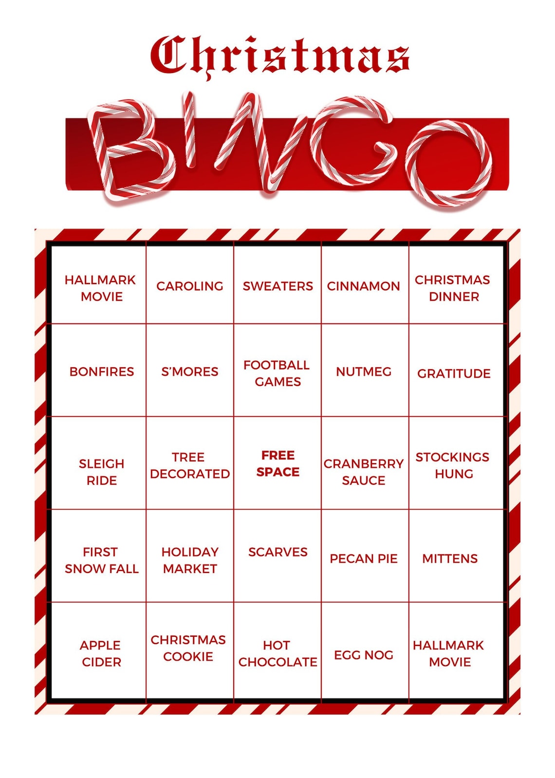 Printable Christmas Bingo Sheets Set of 4 12 VARIATIONS EACH DESIGN ...