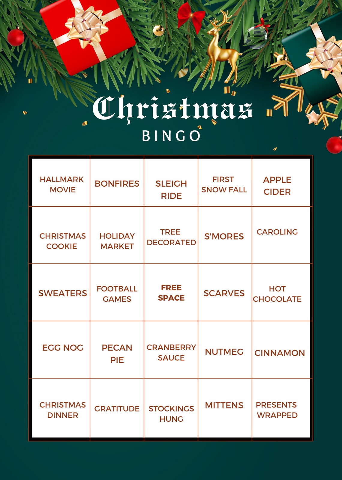 Printable Christmas Bingo Sheets Set of 4 12 VARIATIONS EACH DESIGN ...