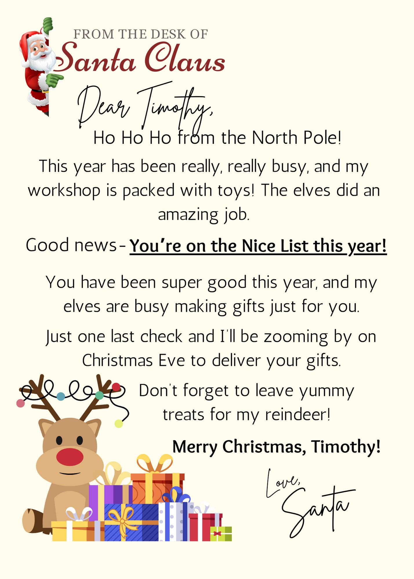 Modern Fun Santa Letter for Kids Customized Christmas Greetings ...