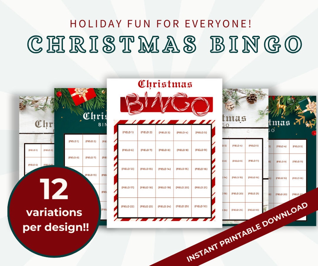 Printable Christmas Bingo Sheets Set of 4 12 VARIATIONS EACH DESIGN ...