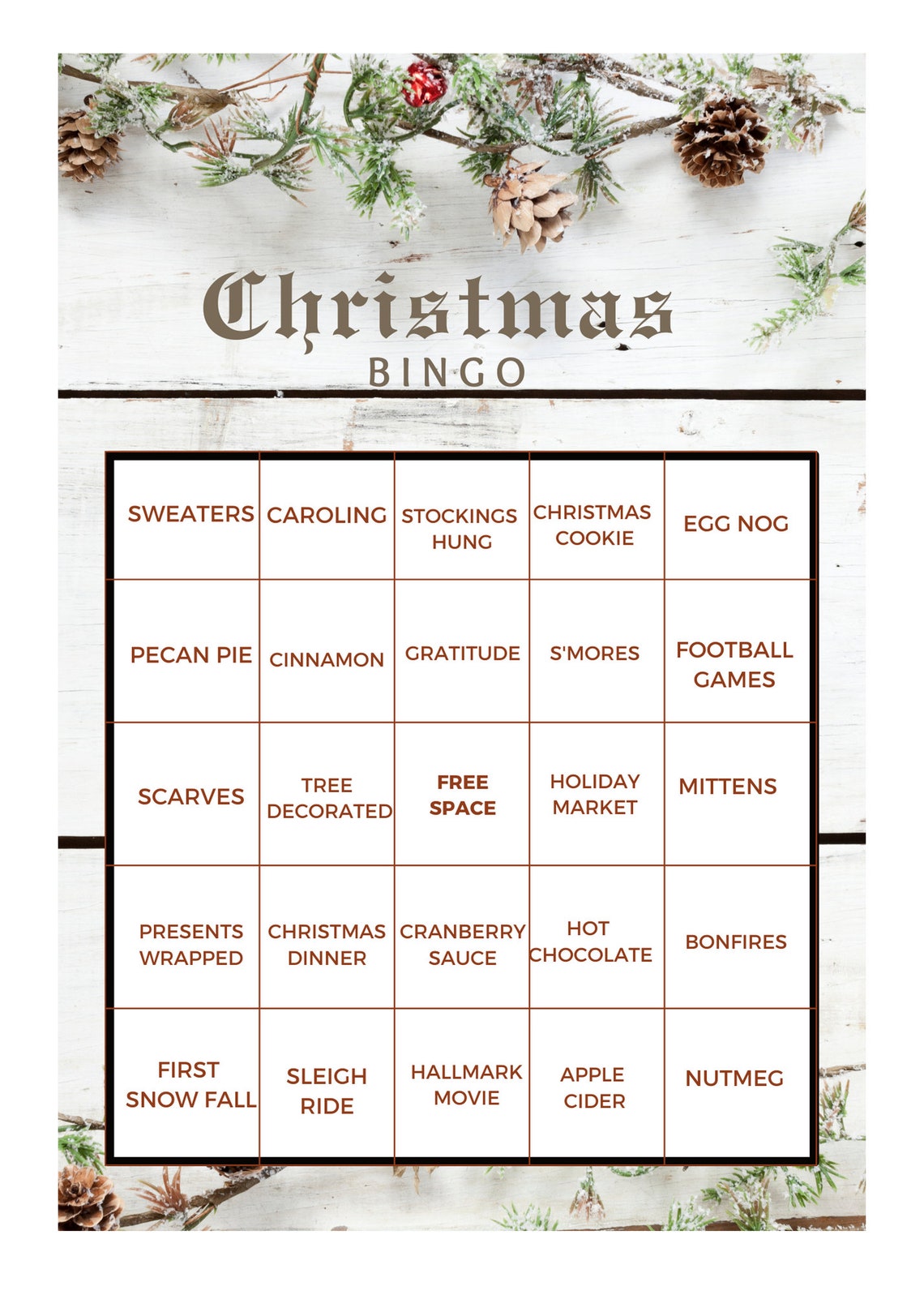 Printable Christmas Bingo Sheets Set of 4 12 VARIATIONS EACH DESIGN ...