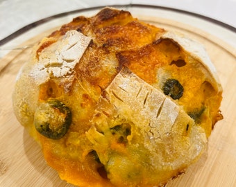 Homemade Organic Fresh Jalapeño Cheddar Sourdough Bread