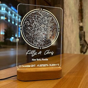 Mappa stellare personalizzata - Regalo di anniversario - 1° anniversario - Mappa celeste - Luce notturna personalizzata con stelle del cielo notturno - Lampada lunare - Acrilico