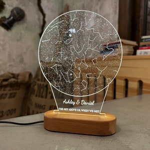 Lámpara con gráfico de constelaciones personalizado, regalo de mapa estelar en luz de noche, regalo para novio o novia, regalo de gráfico estelar para parejas, regalo de Navidad
