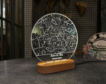 Mapa estelar personalizado - Regalo de aniversario - 1er aniversario - Mapa celestial - Luz nocturna personalizada de la estrella del cielo nocturno - Lámpara lunar - Acrílico