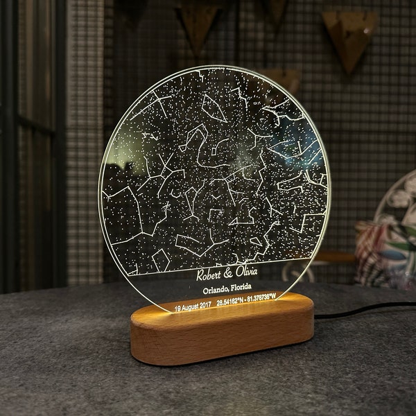 Personalized Star Map - Anniversary Gift - 1st Anniversary - Celestial Map - Personalized Night Sky Star Night Light - Moon Lamp - Acrylic
