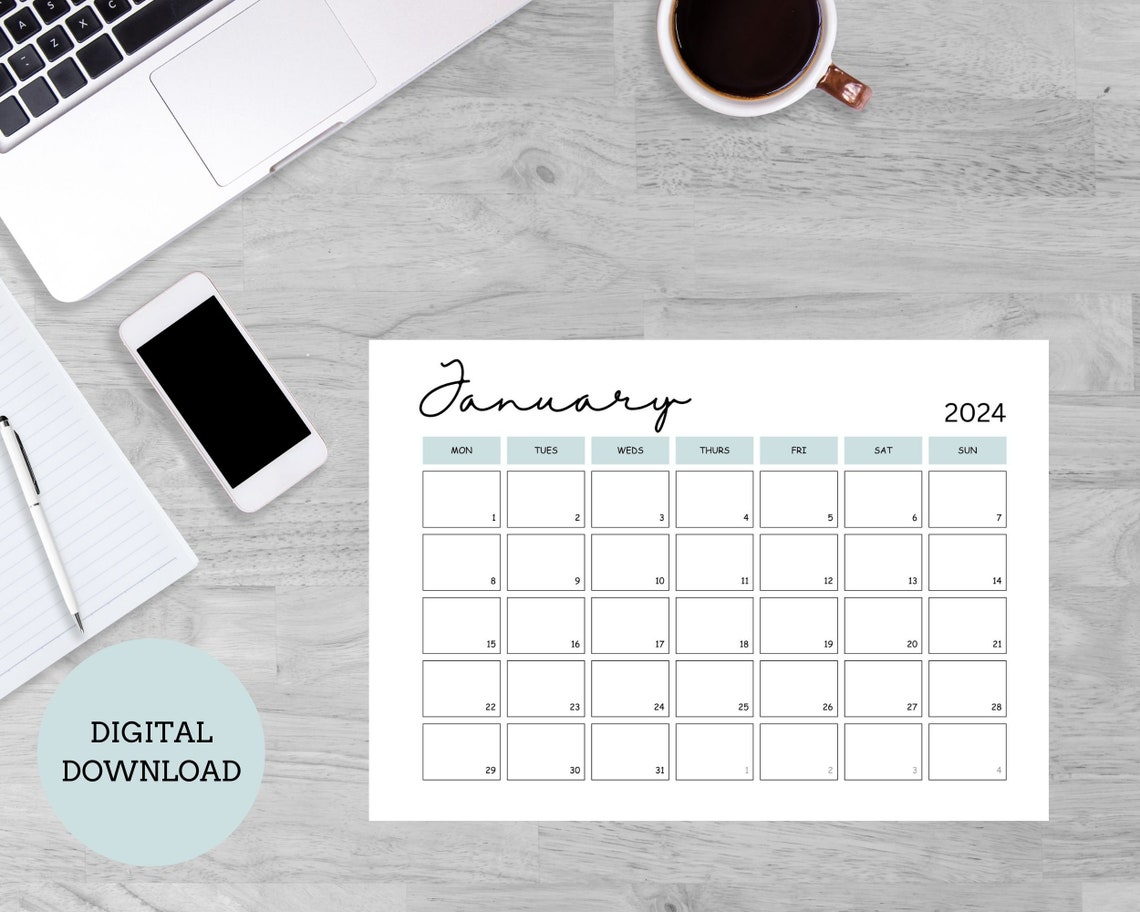 2024 Calendar Printable 2024 Monthly Planner Monday and Sunday Start