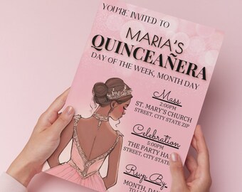 Editable Quinceanera Invitation Digital Download Template